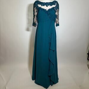 Aflred Angelo Teal Formal Gown Mother of the Bride Dress Womens Size 12 MIB Lace